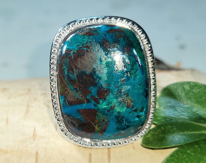 Natural High Quality Shattuckite Handmade Cushion .925 Sterling Silver Ring Size 8.5 Genuine Shattuckite Gift for Her