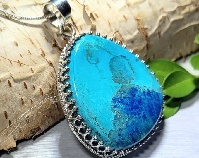 Natural High Grade Shattuckite .925 Sterling Silver Crown Setting Pendant weighs 16 grams measures 1 7/8" x 1 3/8 AF19