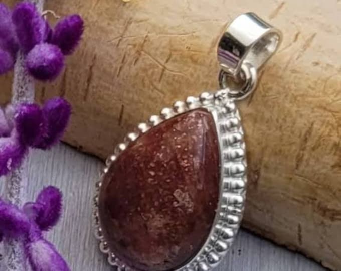 Natural High Grade Orange Sunstone Pear .925 Sterling Silver Pendant 1 1/2" x 3/4" 9 Grams CW10.
