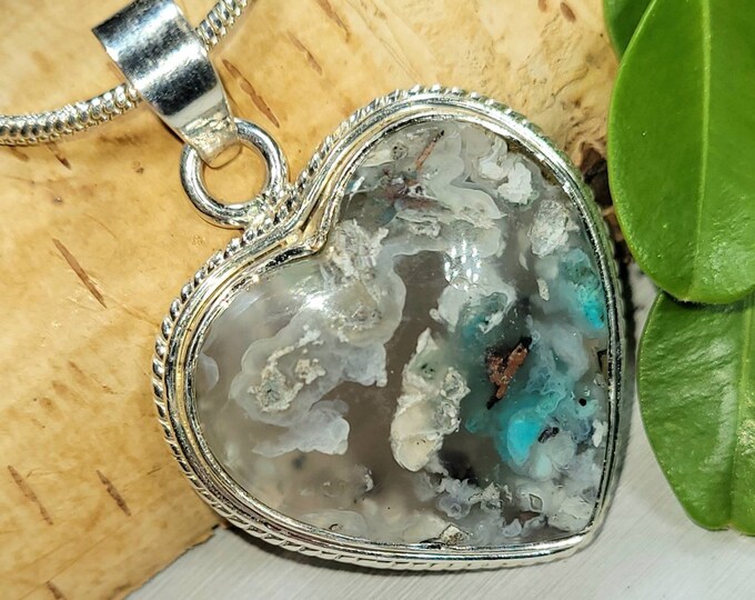 Chalcedony, Chrysocolla, Native Copper Pendant, Chrysocolla Copper Heart, Chalcedony Pendant, Statement Pendant, Gift for Her, FJ12