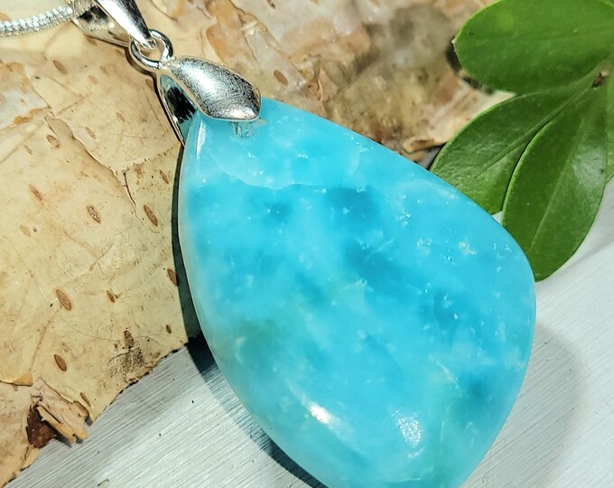 Natural Rare AAA Hemimorphite Freeform Cabochon .925 Sterling Silver Pendant 1 7/8" x 1" 10 Grams AJ14 Solid Sterling Silver Bail