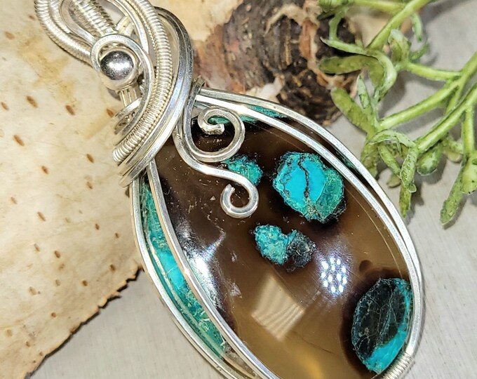 Blue Petrified Opalized Wood Sterling Silver Pendant, Handmade Opalized Wood Pendant, Natural Opalized Wood Pendant, Gift for Her, HH01