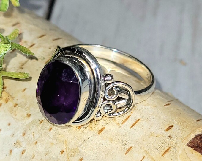 Amethyst Ring, Amethyst Sterling Silver Ring Size 9, Handmade Amethyst Sterling Silver Ring, Statement Amethyst Ring, Gift for Her, HE