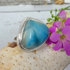 Anillo Larimar, Anillo de plata de ley Larimar dominicano, Anillo de plata de ley Larimar, Anillo de plata de ley Larimar premium tamaño 9, Regalo para ella, FB