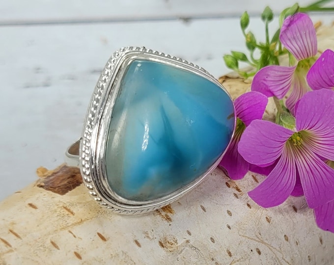 Larimar Ring, Dominican Larimar Sterling Silver Ring, Larimar Silver Ring, Premium Larimar Sterling Silver Ring  Size 9, Gift for Her, FB