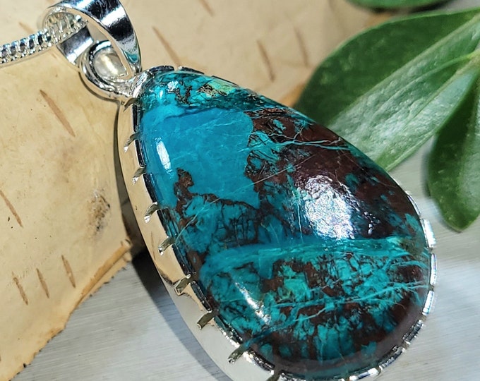 Natural Best Grade Shattuckite Pear .925 Sterling Silver Pendant Weighs 9 Grams Measures 1 11/16" x 7/8" CN34