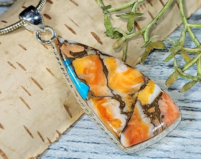 Handmade Spiny Oyster Turquoise & Copper Sterling Silver Pendant