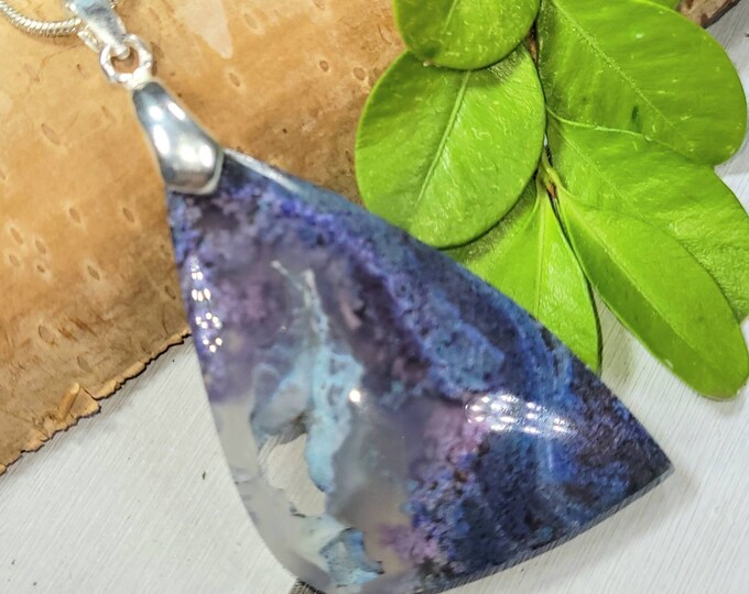 Purple Moss Agate Pendant, Purple Moss Agate Pendant Sterling Silver Pendant, Statement Pendant, Gift for Her, FC04, Pocket Druzy Agate