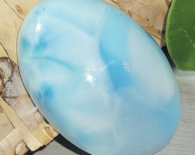 Natural Dominican Larimar Oval Cabochon 25ct 23mm x 16mm Wire Wrapping, Weaving, Pendant ET36
