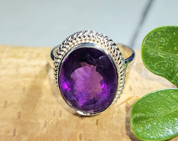 Amethyst Ring, Amethyst Sterling Silver Ring Size 6.75, Handmade Amethyst Sterling Silver Ring, Statement Amethyst Ring, Gift for Her, FU