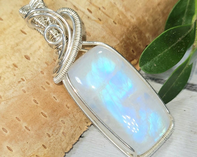 Moonstone Pendant, Hand Wire Wrapped Sterling Silver Moonstone Pendant,  Handmade Moonstone Sterling Silver Pendant, Gift for Her DT06