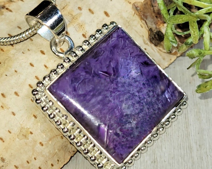 Charoite Pendant, Charoite Sterling Silver Pendant, Premium Grade Charoite Pendant, Statement Pendant, Gift for Her, Handmade Pendant, HE25