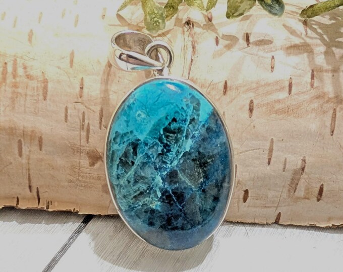 Natural High Grade Handcrafted Oval Shattuckite .925 Sterling Silver Pendant 10 Grams measures 11/2" x 7/8 HS01, Genuine Stone, Gift for Her