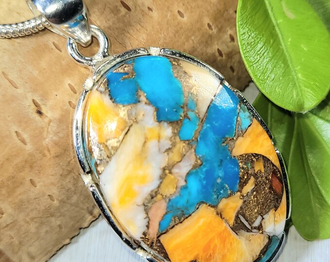 Spiny Oyster Turquoise Pendant, Spiny Oyster Turquoise w/copper, Sterling Silver Pendant, Spiny turquoise pendant, Handmade Pendant FP12