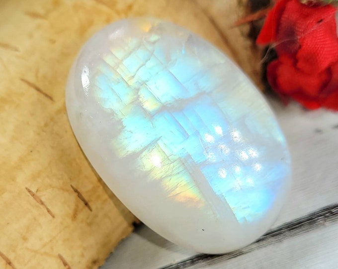 Rainbow Moonstone Cabochon, Moonstone Oval Cabochon, Moonstone Cabochon, Wire Wrapping, Weaving, Pendant, Collector DG40 AAA Grade