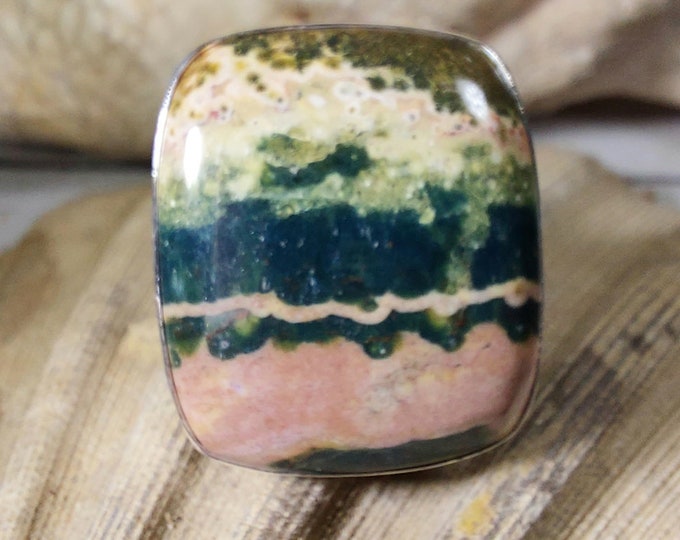 Natural Premium Grade Ocean Jasper Ring, Genuine Ocean Jasper Ring set in .925 Sterling Silver, Size 6 3/4