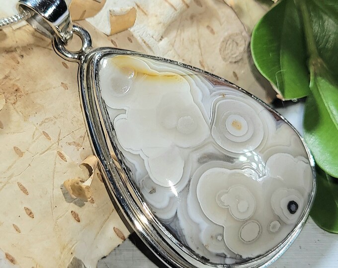 Natural AA Grade Crazy Lace Agate .925 Sterling Silver Pendant 1 7/8" x 1" 11 Grams EV15