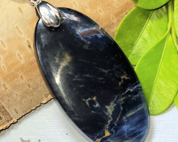 Pietersite Pendant, Blue Pietersite Sterling Silver Pendant, Handmade Oval Pietersite  Pendant, Statement Pendant, Gift for Her, DU25