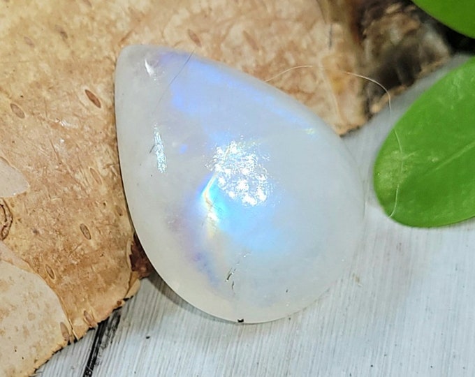 Natural Premium AAAA Grade Rainbow Moonstone Pear 25Ct Cabochon Wire Wrapping, Weaving, or Pendant 21mm x 15mm Gift for Her, Collector CJ09