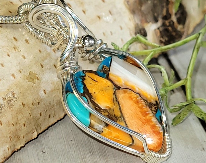Handmade Spiny Oyster Copper Turquoise Sterling Silver Heart Pendant