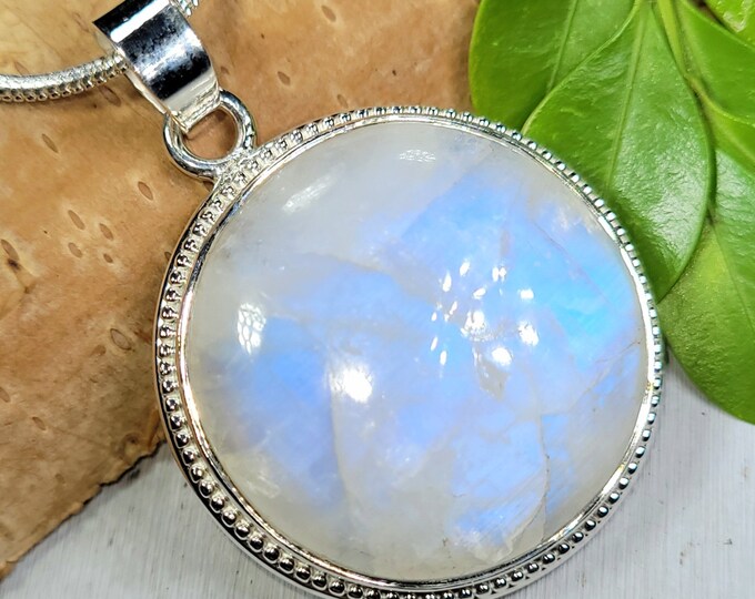 Moonstone Pendant, Rainbow Moonstone Sterling Silver Pendant, Premium Grade Moonstone Pendant, Gift for Her, Statement Pendant, FG19