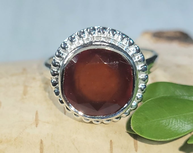 Natural Premium Red Garnet 3Ct .925 Sterling Silver Ring Size 6.5 Gorgeous Eye Clean Stone Genuine Hessonite Garnet Gift for Her