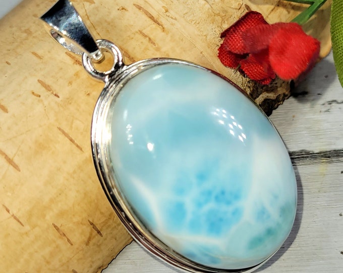 Larimar Pendant, Larimar Sterling Silver Pendant, Handmade Larimer Sterling Silver Pendant, Statement Pendant, Boho Pendant DJ22 Gift