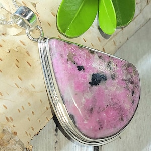 Natural Rare Quality Pink Cobalt Calcite .925 Sterling Silver Pendant 1 7/8&quot; x 1 1/8&quot; 13 Grams EK14