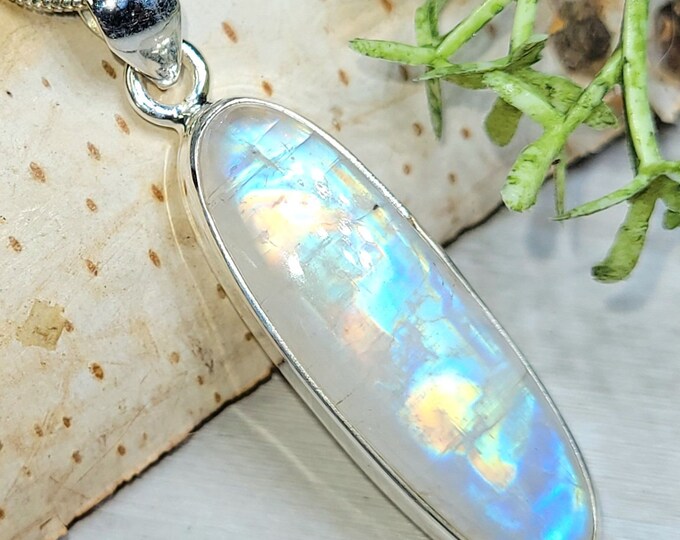 Moonstone Pendant, Moonstone Sterling Silver Pendant, Multi Flash Moonstone Pendant, Handmade Sterling Silver Pendant, Gift for Her, GF06