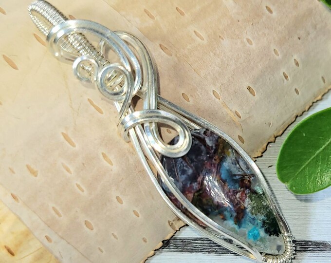 Chalcedony Copper Pendant, Chalcedony with Copper Wire Wrapped Pendant, Sterling Silver Wire Wrapped Pendant, Chalcedony W/Copper Wire Wrap