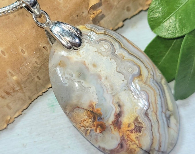Crazy Lace Agate Cabochon Pendant, Crazy Lace Agate Oval Sterling Silver Pendant, Statement Agate Pendant, Premium Grade, Gift DS50