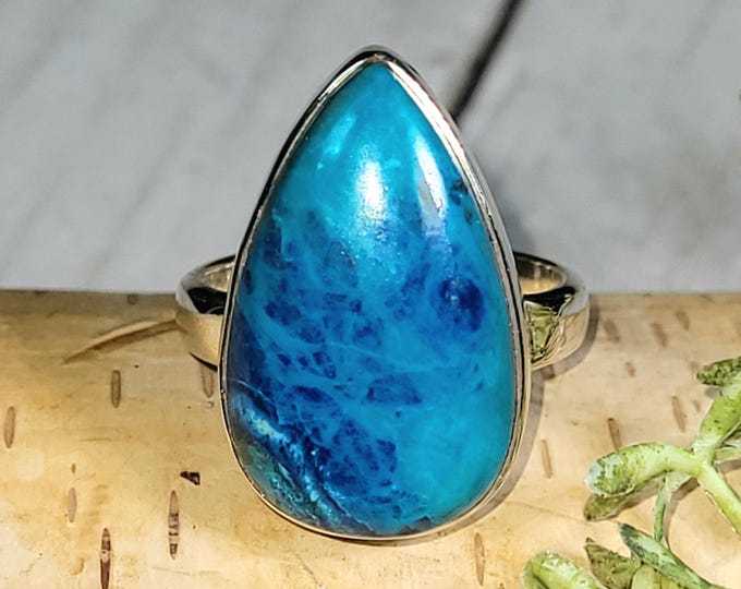 Shattuckite Sterling Silver Ring, Natural Shattuckite Ring, Premium Grade Shattuckite Ring, Handmade Shattuckite Ring, Boho Ring, Size 8