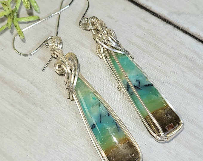 Blue Opal Earrings, Petrified Wood Earrings, Sterling Silver Blue Opalized Petrified Earrings, Sterling Silver Blue Opal Earrings GE34