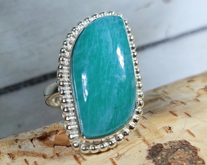 Amazonite Sterling Silver Ring Size 5 1/2, Handmade Ring, Statement Ring GC