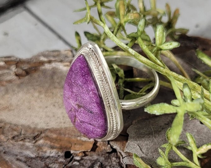 Natural Handmade Pear Stichtite .925 Sterling Silver Ring Size 7.5 CY Genuine Stone