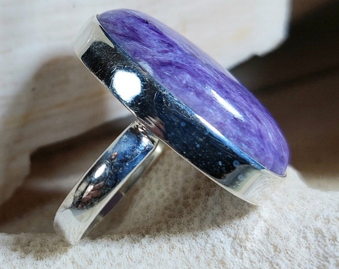 Charoite Ring,.925 Sterling Silver Charoite Ring, Size 5 1/2 Charoite Ring, Statement Ring, Size 5 1/2 Sterling Silver Ring, Gift for her GG