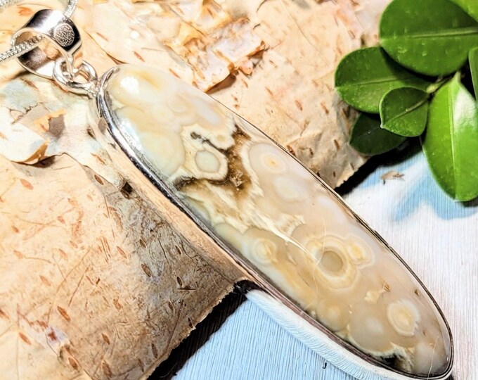 Natural High Grade Ocean Jasper Handmade .925 Sterling Silver Pendant 2 1/2" x 3/4" 12 Grams AC09