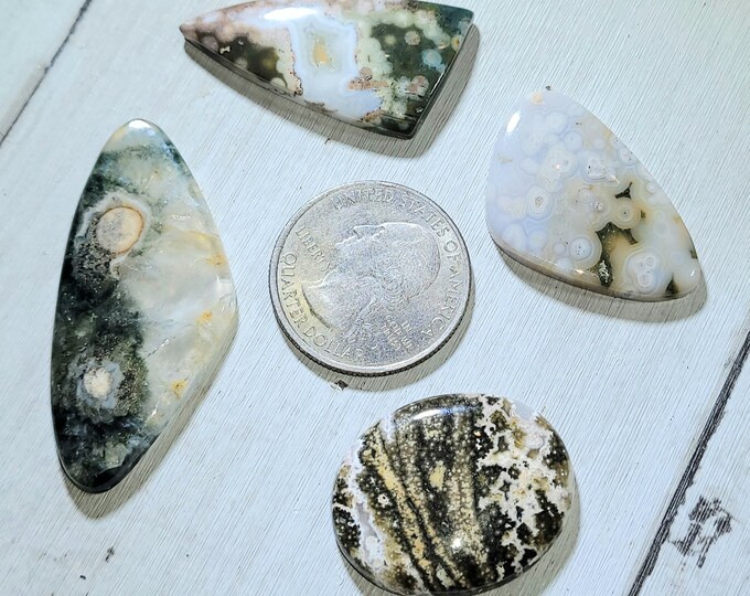Natural Top Grade Colorful Ocean Jasper Cabochons 105ct 4 Stone Lot Mixed Sizes & Shapes Wire Wrapping, Weaving or Pendant, AK25