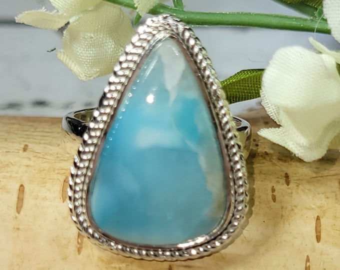 Dominican Republican Larimar Ring, Sterling Silver Ring, Larimar Silver Ring, AA Larimar Sterling Silver Ring  Size 7, gift for her, boho
