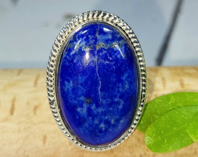 Lapis Ring, Lapis Lazuli Sterling Silver Ring, Handmade Oval Lapis Sterling Silver Ring, Size 8.5, Statement Ring, Gift for Her, FH