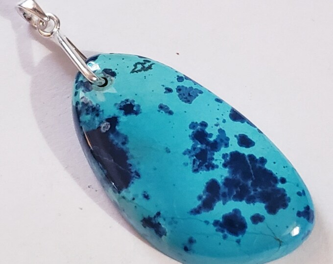 Natural AAA Shattuckite Pear Cabochon .925 Sterling Silver Pendant 2 1/4" x 7/8" EA2(27) Sterling Silver Heavy Duty Bail