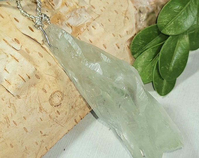 Natural Premium Grade Rare Green Amethyst Faceted Rough Handmade .925 Sterling Silver Wire Wrapped Pendant EY09