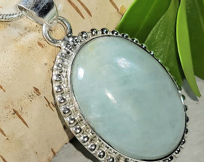 Natural Top Choice Aquamarine Oval .925 Sterling Silver Pendant 9 Grams 1 1/2" x 7/8" EJ16