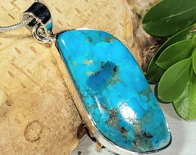 Natural High Grade Arizona Kingman Turquoise Handmade .925 Sterling Silver Pendant 1 7/8" x 1" 11 grams CE37