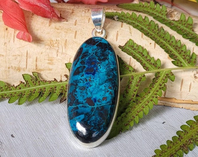 Natural Handmade Top Grade Shattuckite Oval .925 Sterling Silver Pendant Weighs 12 Grams measures 2" 3/4" CW01.