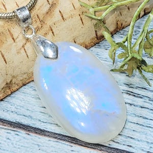 Moonstone Pendant, Blue Flash Moonstone Oval Cabochon Sterling Silver Pendant, Gift for Her, Handmade Moonstone Pendant, HT19