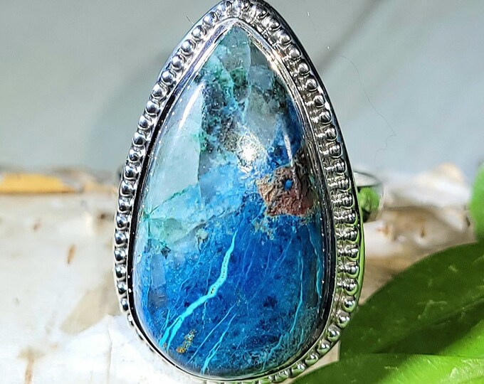 Natural High Grade Azurite .925 Sterling Silver Ring Size 7 8 Grams 1" x 5/8" EU13