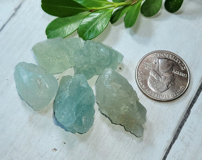 Natural Large Raw Aquamarine 170ct 5 Stone Lot Wire Wrapping, Weaving, Rings or Pendant CJ32 Mixed Sizes & Shapes Gift for Her or Him