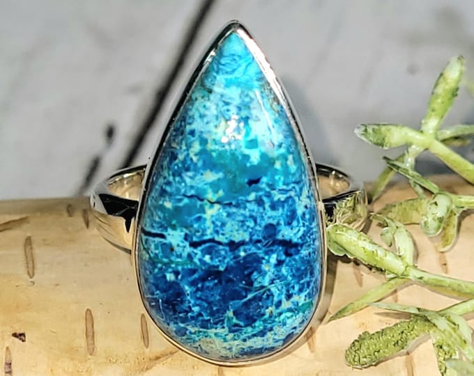 Shattuckite Sterling Silver Ring, Natural Shattuckite Ring, Premium Grade Shattuckite Ring, Handmade Shattuckite Ring, Boho Ring, Size 7.75