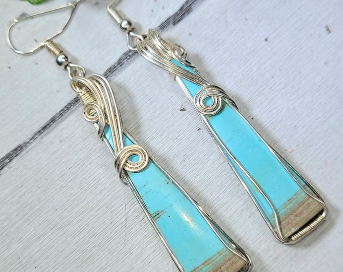 Blue Opal Earrings, Petrified Wood Earrings, .925 Sterling Silver Blue Opalized Petrified Earrings, Sterling Silver Blue Opal earrings BA14